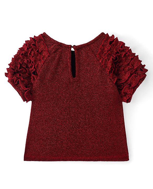 Babyhug Woven Half Sleeves Party  Top With Frill Details - Red