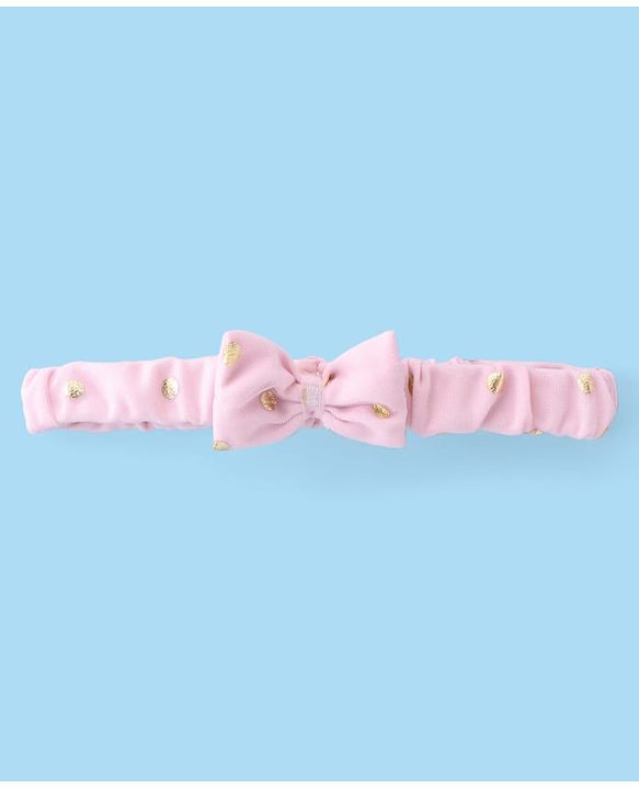Babyhug Woven Half Sleeves Fit & Flared Party Frock with Headband & Foil Print Bow Applique - Pink