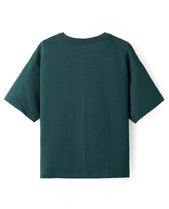 Pine Kids Cotton Knit Half Sleeves T-Shirt With Dino Print - Dark Green