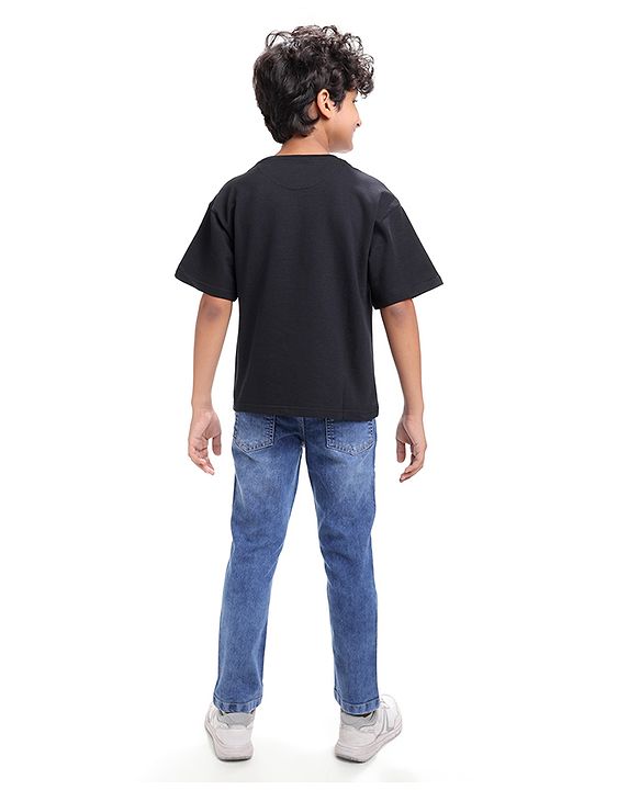 Pine Kids Cotton Knit Half Sleeves Over Sized T-Shirt with Transformer Print - Black