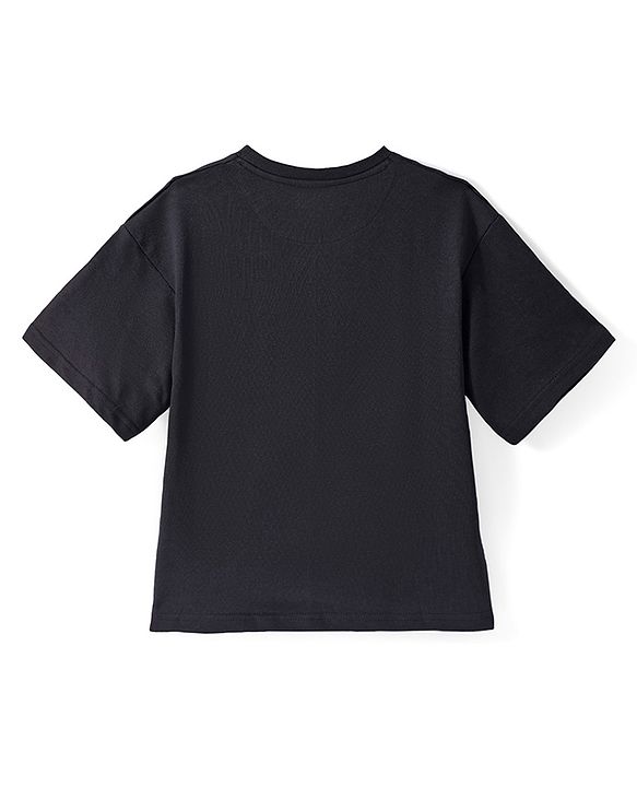 Pine Kids Cotton Knit Half Sleeves Over Sized T-Shirt with Transformer Print - Black