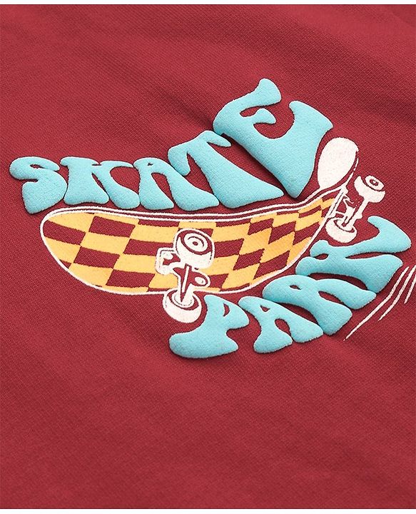 Pine Kids Cotton Knit Half Sleeves T-Shirt with Text Print - Maroon