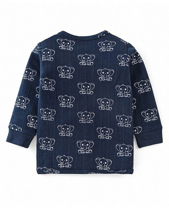 Babyhug Full Sleeves Animal Print Thermal Vest & Pant - Navy Blue