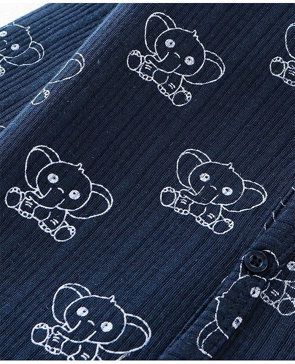 Babyhug Full Sleeves Animal Print Thermal Vest & Pant - Navy Blue