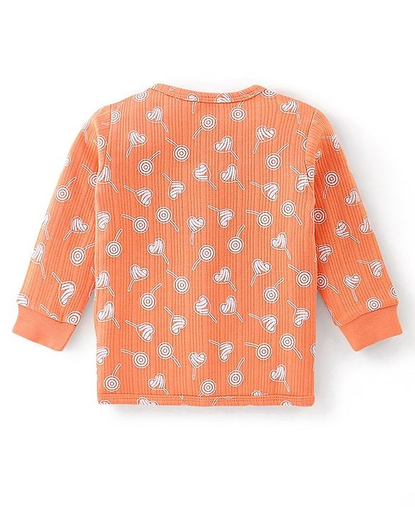 Babyhug Full Sleeves Candy Print Thermal Vest & Pant - Orange