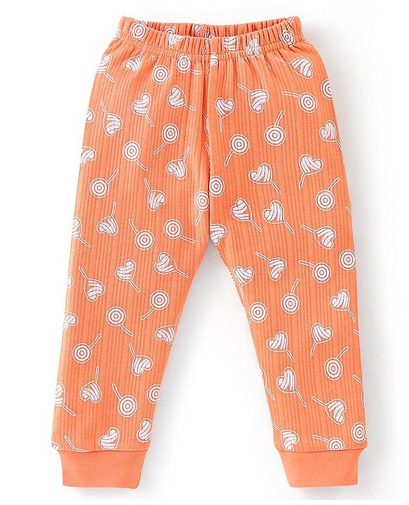 Babyhug Full Sleeves Candy Print Thermal Vest & Pant - Orange