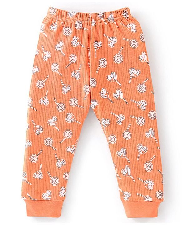 Babyhug Full Sleeves Candy Print Thermal Vest & Pant - Orange
