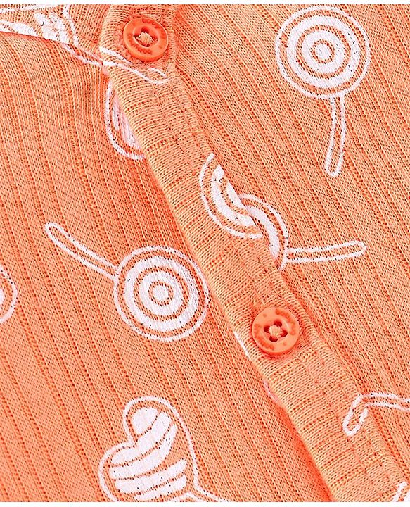 Babyhug Full Sleeves Candy Print Thermal Vest & Pant - Orange
