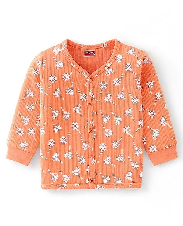 Babyhug Full Sleeves Candy Print Thermal Vest & Pant - Orange
