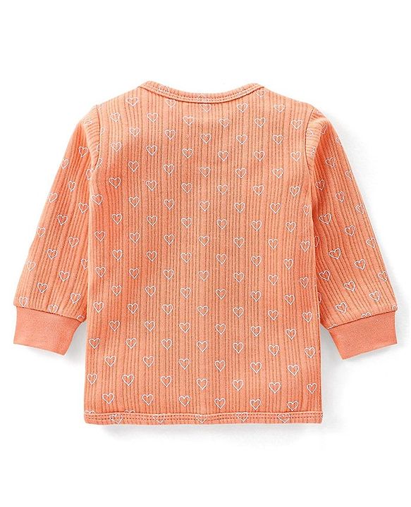Babyhug Full Sleeves Heart Print Thermal Vest & Pant - Orange