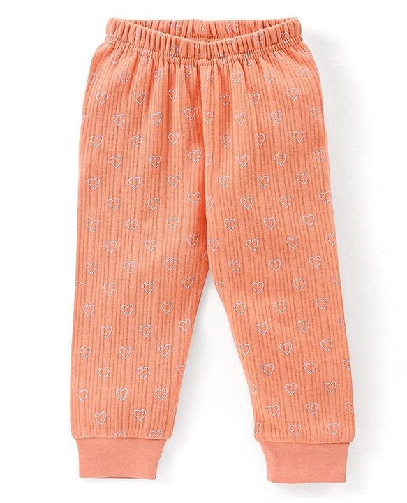 Babyhug Full Sleeves Heart Print Thermal Vest & Pant - Orange