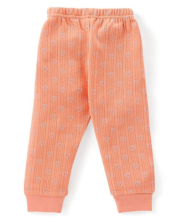 Babyhug Full Sleeves Heart Print Thermal Vest & Pant - Orange