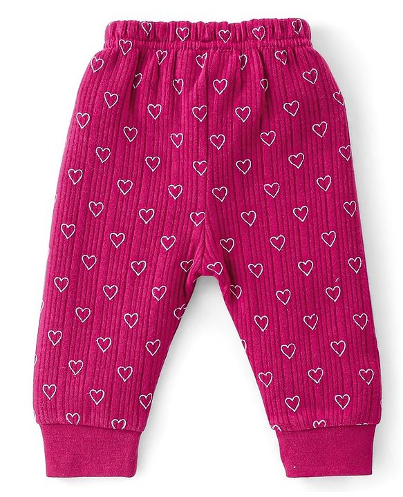 Babyhug Full Sleeves Vest Pullover & Thermal Wear Pant Heart Print Pack Of 3 - Wine