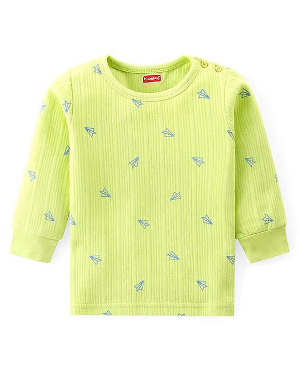 Babyhug Full Sleeves Vest Pullover & Thermal Wear Pant With Paper Plane Print Pack Of 3 - Limegreen