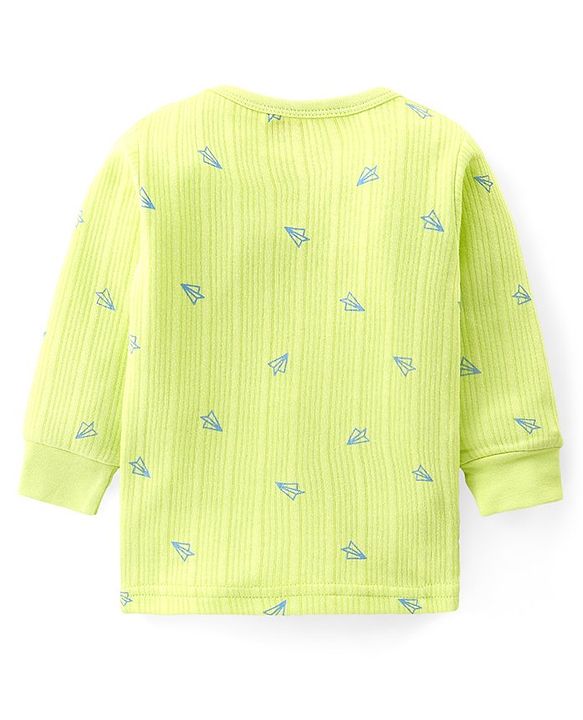 Babyhug Full Sleeves Vest Pullover & Thermal Wear Pant With Paper Plane Print Pack Of 3 - Limegreen
