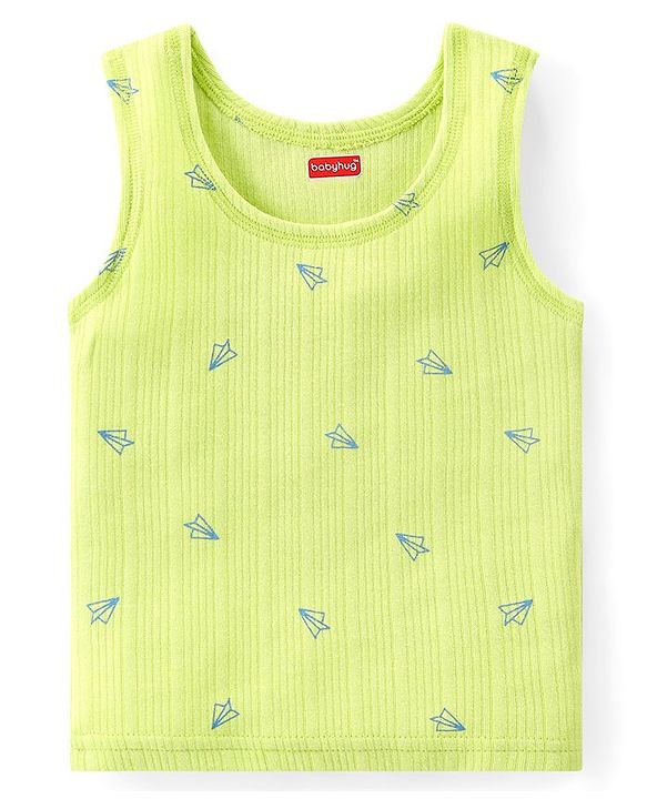 Babyhug Full Sleeves Vest Pullover & Thermal Wear Pant With Paper Plane Print Pack Of 3 - Limegreen
