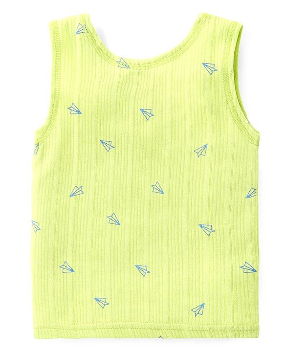 Babyhug Full Sleeves Vest Pullover & Thermal Wear Pant With Paper Plane Print Pack Of 3 - Limegreen