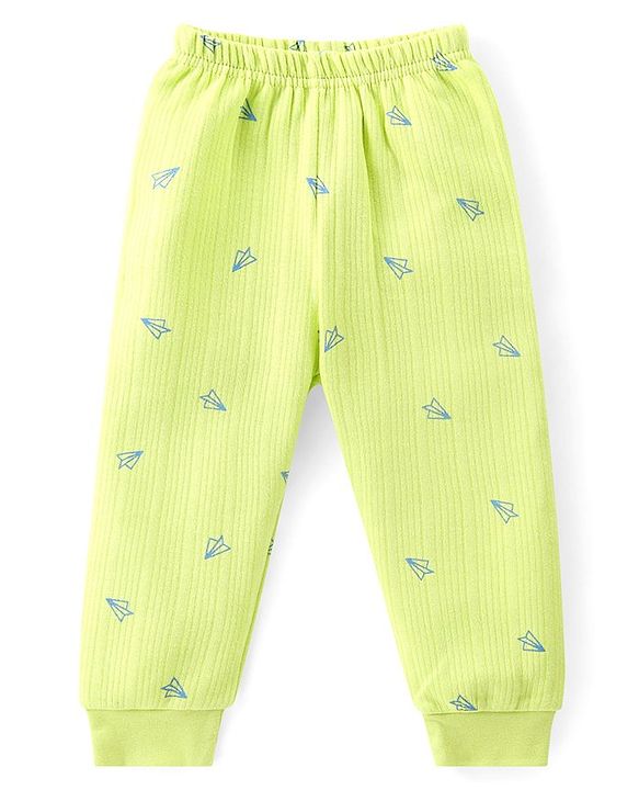 Babyhug Full Sleeves Vest Pullover & Thermal Wear Pant With Paper Plane Print Pack Of 3 - Limegreen