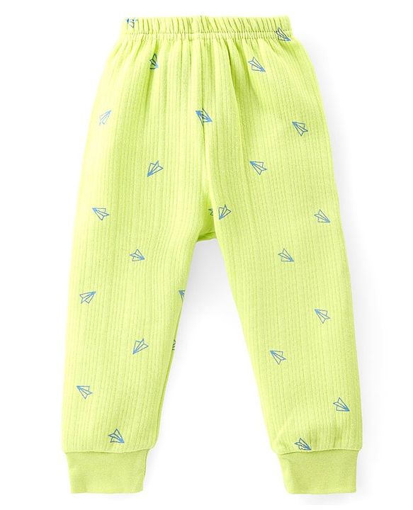 Babyhug Full Sleeves Vest Pullover & Thermal Wear Pant With Paper Plane Print Pack Of 3 - Limegreen