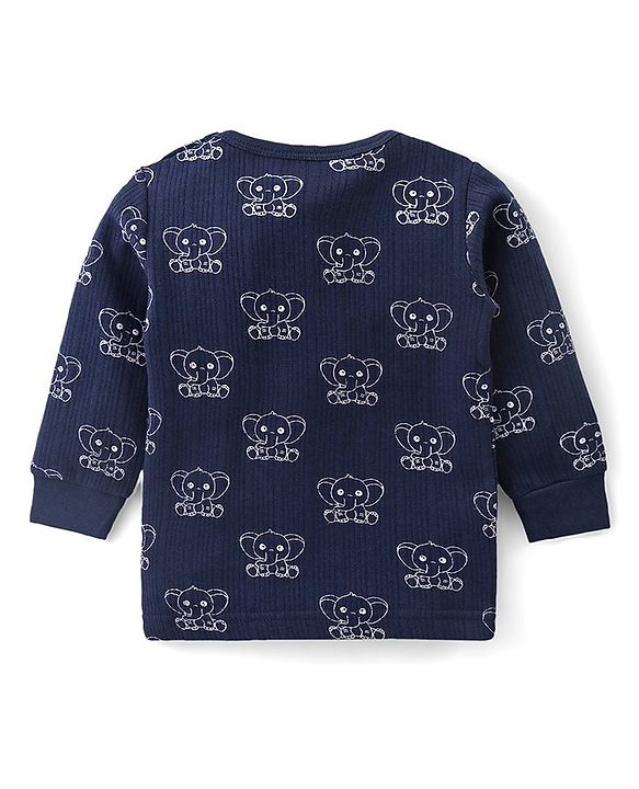 Babyhug Full Sleeves Vest Pullover & Thermal Wear Pant Animal Print Pack Of 3 - Navy Blue