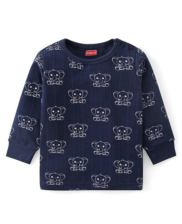 Babyhug Full Sleeves Vest Pullover & Thermal Wear Pant Animal Print Pack Of 3 - Navy Blue