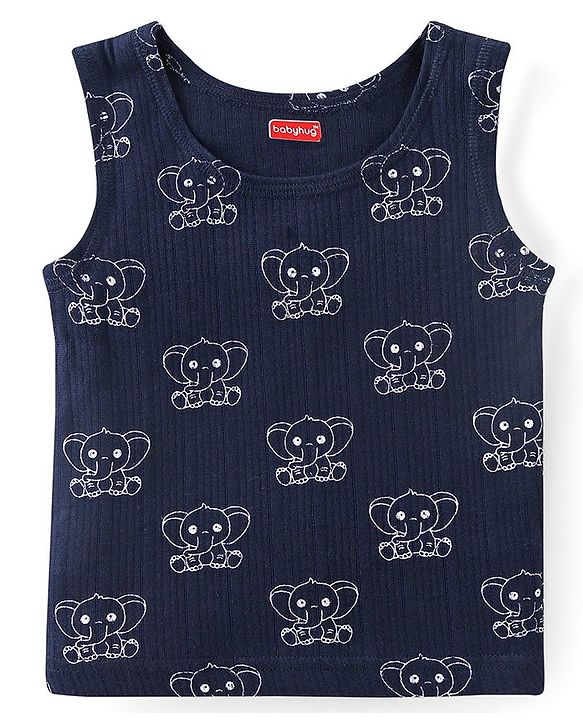 Babyhug Full Sleeves Vest Pullover & Thermal Wear Pant Animal Print Pack Of 3 - Navy Blue