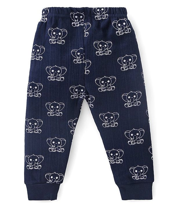 Babyhug Full Sleeves Vest Pullover & Thermal Wear Pant Animal Print Pack Of 3 - Navy Blue