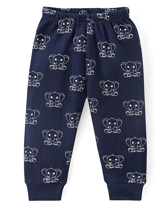 Babyhug Full Sleeves Vest Pullover & Thermal Wear Pant Animal Print Pack Of 3 - Navy Blue