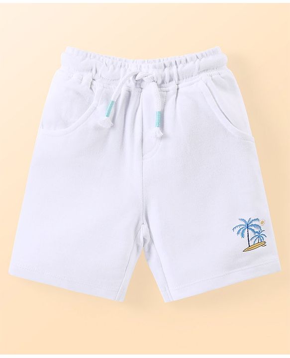 Babyhug Cotton Knit Half Sleeves T-Shirt & Shorts Set With Beach Themed Print - Blue & White