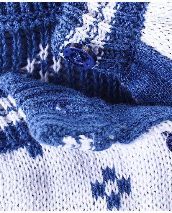 Babyhug Knitted Full Raglan Sleeves Pullover Sweater Set with Cap & Aztec Design - Blue