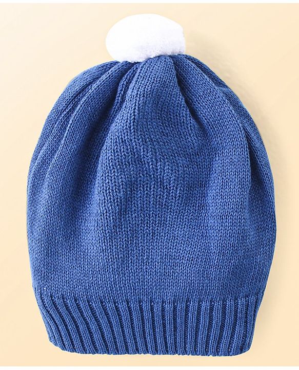 Babyhug Knitted Full Raglan Sleeves Pullover Sweater Set with Cap & Aztec Design - Blue