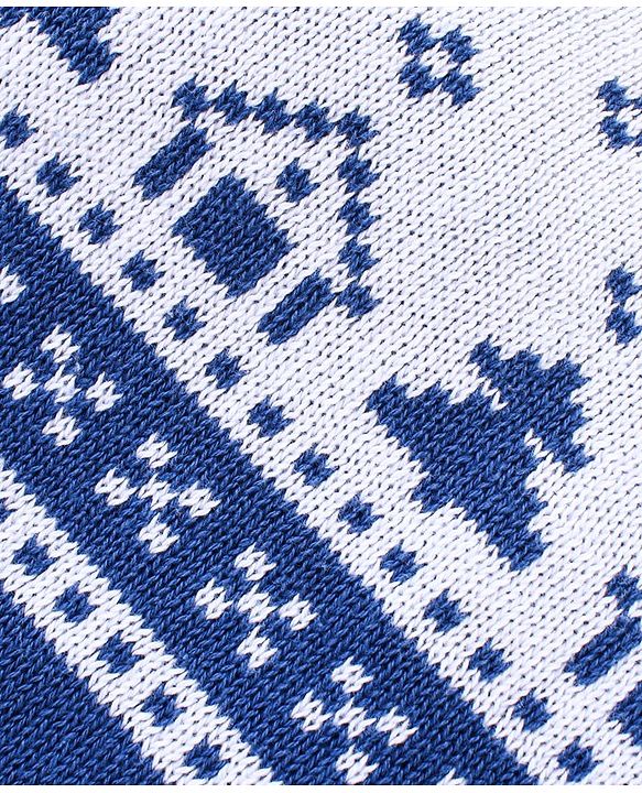 Babyhug Knitted Full Raglan Sleeves Pullover Sweater Set with Cap & Aztec Design - Blue