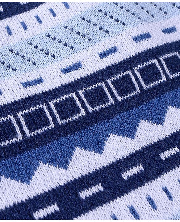 Babyhug Cotton Knit Full Raglan Sleeves Aztec Printed Sweater Set with Cap - Navy Blue