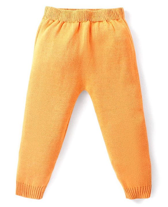 Babyhug Knitted Full Raglan Sleeves Pullover Sweater Set With Floral Design - Orange
