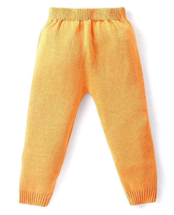 Babyhug Knitted Full Raglan Sleeves Pullover Sweater Set With Floral Design - Orange