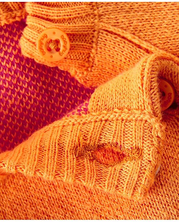 Babyhug Knitted Full Raglan Sleeves Pullover Sweater Set With Floral Design - Orange