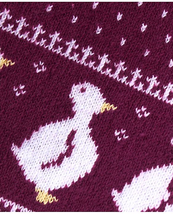Babyhug Knitted Full Sleeves Pullover Sweater Set With Duck Design - Wine