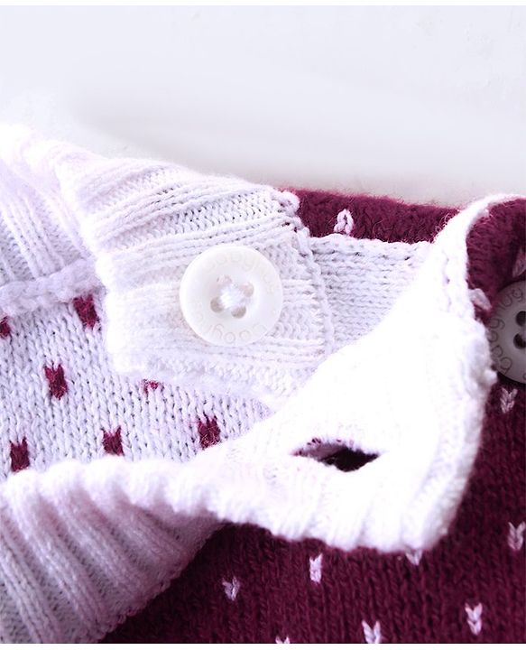 Babyhug Knitted Full Sleeves Pullover Sweater Set With Duck Design - Wine