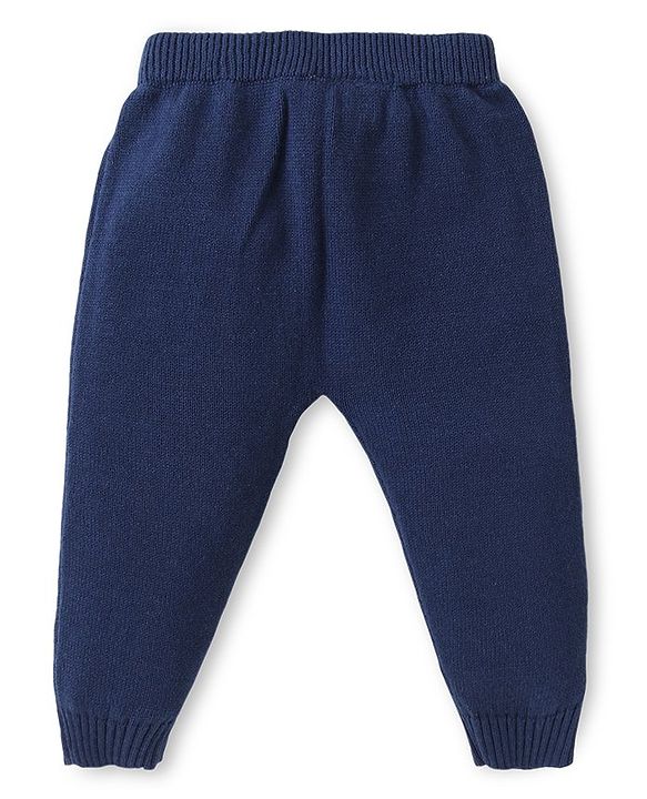 Babyhug Knitted Full Sleeves Intarsia & Deer Designed Pullover Sweater Set with Cap - Navy Blue Green & White