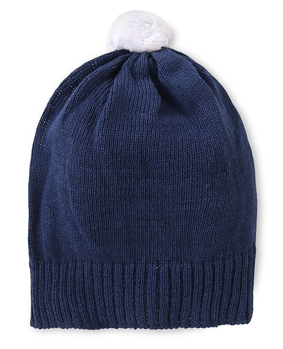 Babyhug Knitted Full Sleeves Intarsia & Deer Designed Pullover Sweater Set with Cap - Navy Blue Green & White