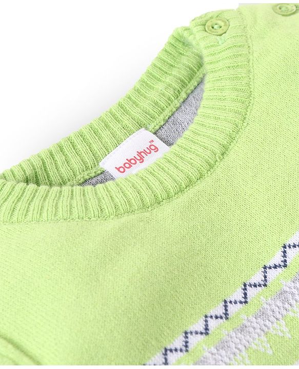 Babyhug Knitted Full Sleeves Intarsia & Deer Designed Pullover Sweater Set with Cap - Navy Blue Green & White