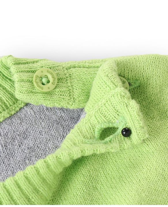 Babyhug Knitted Full Sleeves Intarsia & Deer Designed Pullover Sweater Set with Cap - Navy Blue Green & White