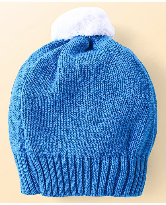 Babyhug Knitted Full Raglan Sleeves Pullover Sweater Set with Cap & Aztec Design - Blue