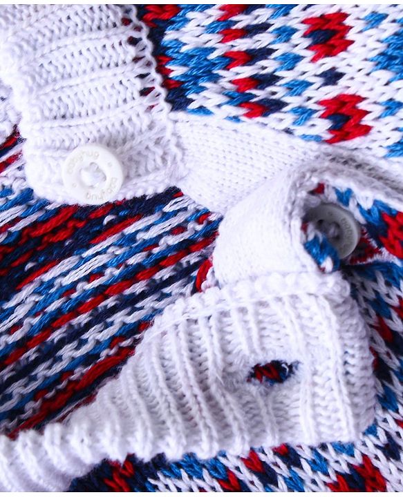 Babyhug Knitted Full Raglan Sleeves Pullover Sweater Set with Cap & Aztec Design - Blue
