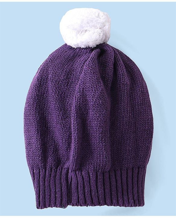 Babyhug Knitted Full Sleeves Pullover Sweater Set with Cap & Aztec Design - Purple