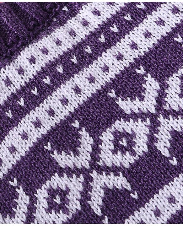 Babyhug Knitted Full Sleeves Pullover Sweater Set with Cap & Aztec Design - Purple
