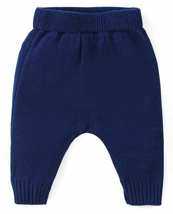 Babyhug Knitted Full Sleeves Pullover Sweater Set with Cap & Chevron Design - Navy Blue
