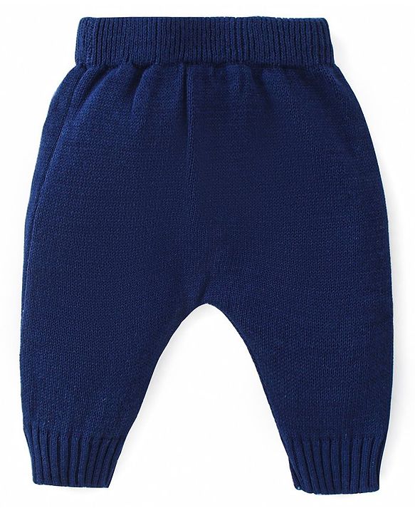 Babyhug Knitted Full Sleeves Pullover Sweater Set with Cap & Chevron Design - Navy Blue