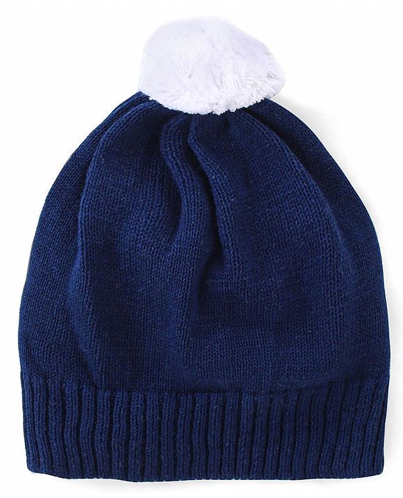 Babyhug Knitted Full Sleeves Pullover Sweater Set with Cap & Chevron Design - Navy Blue