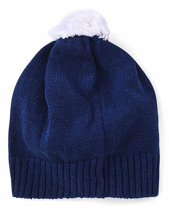 Babyhug Knitted Full Sleeves Pullover Sweater Set with Cap & Chevron Design - Navy Blue